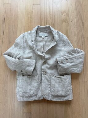 Zara Boys Striped Light Beige Linen Blazer